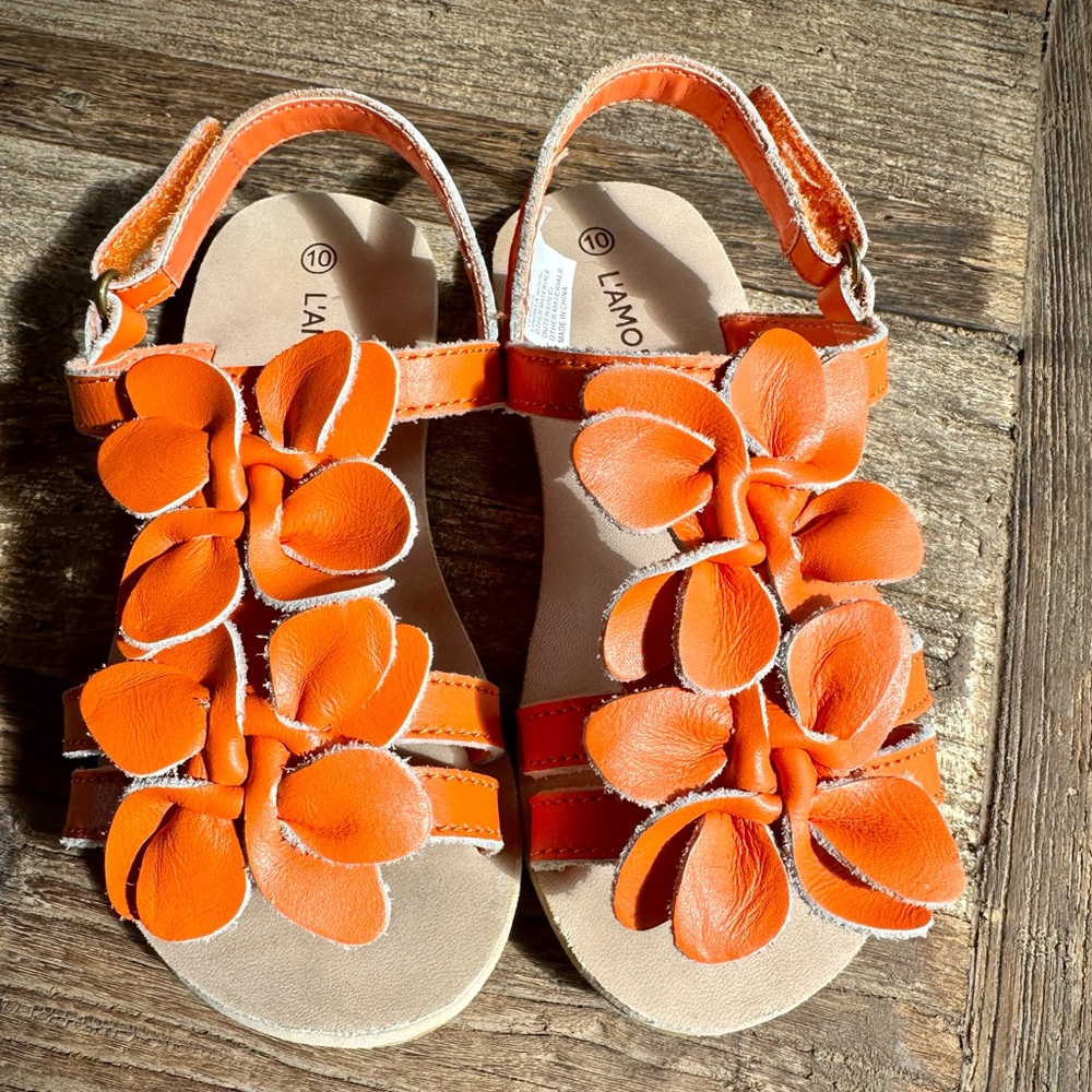 L’Amour Georgia Blossom Orange Sandals Sz 10